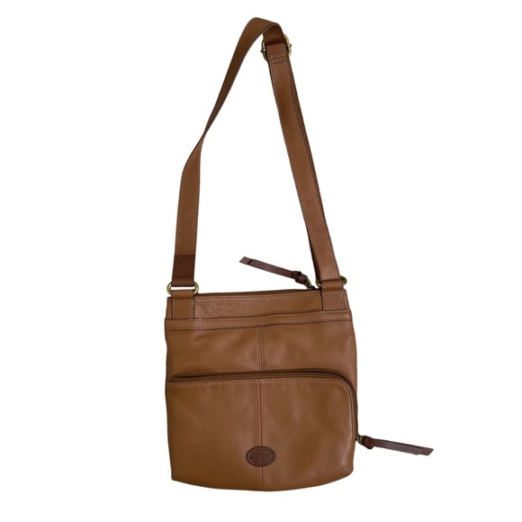 Fossil Morgan leather organizer crossbody purse bag caramel tan used 2xs - Picture 1 of 6